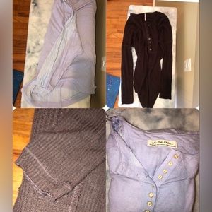 Free People Thermal Waffle Loose Flowy Henley Bundle XS/S Chocolate Lavender Sky